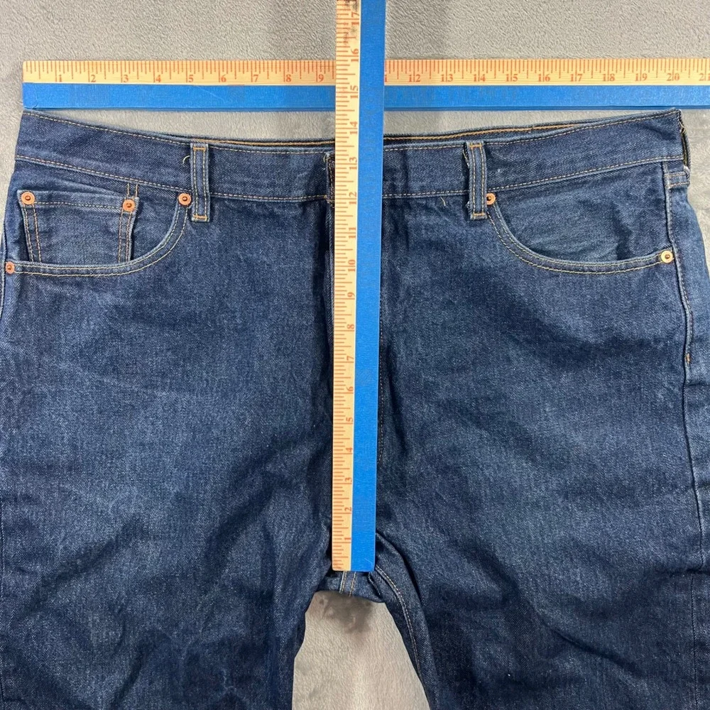 LEVI'S 501 Original Fit Jeans Mens 42x32 Dark Indigo Blue Button Fly Classic
